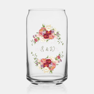 Elegant Burgundy and Crimson Floral Wedding Can Glass