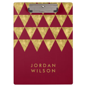 Elegant Burgundy and Faux Gold Triangle Clipboard