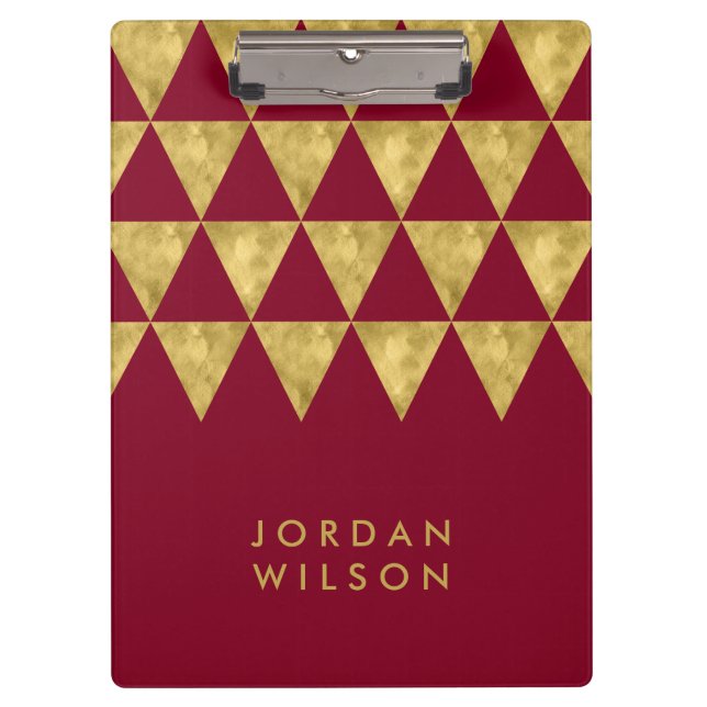 Elegant Burgundy and Faux Gold Triangle Clipboard (Front)