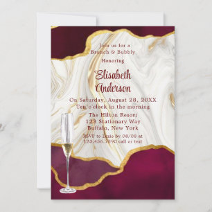 Elegant Burgundy and Gold Agate Brunch & Bubbly Invitation