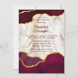 Elegant Burgundy and Gold Agate Couples Shower Invitation