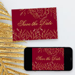 Elegant Burgundy and Gold Fine Art Floral Save The Date<br><div class="desc">Elegant Save the Date Cards which you can customize to suit any event. The delicate floral design features fine art, outline drawings of flowers and leaves in gold on a burgundy background. One side of the card reads "Save the Date" in beautiful script typography. The other side of the card...</div>
