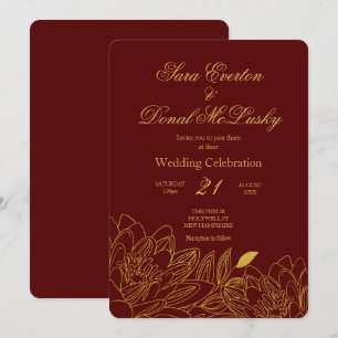 Elegant Burgundy and Gold Floral Autumn Wedding Invitation