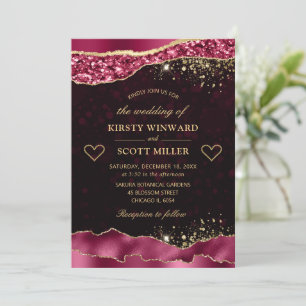 Elegant Burgundy and Gold Glam Tears Edges Wedding Invitation