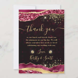 Elegant Burgundy and Gold Glam Tears Edges Wedding Thank You Card