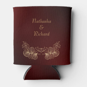 Elegant Burgundy and Gold Monogram Wedding Can Cooler