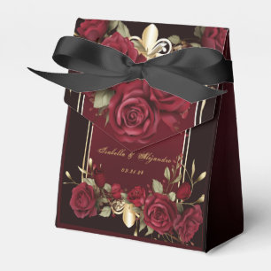 Elegant Burgundy and Gold Rose Wedding  Favor Box