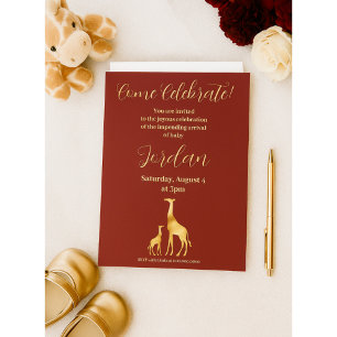Elegant Burgundy and Gold Safari Baby Shower  Invitation