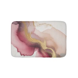 Elegant Burgundy and Gold Watercolor Art Bath Mat