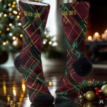 Elegant Burgundy and Green Christmas Plaid Custom