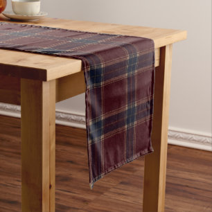 Elegant Burgundy and Navy Blue Heritage Plaid Short Table Runner