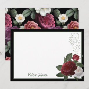 Elegant Burgundy and Pink Floral Personalized Card