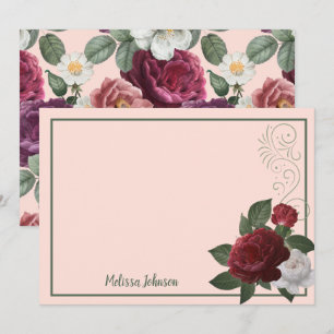 Elegant Burgundy and Pink Floral Personalized Card