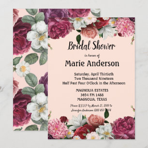 Elegant Burgundy and Pink Flowers Bridal Shower
