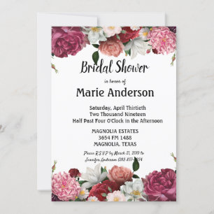 Elegant Burgundy and Pink Flowers Bridal Shower