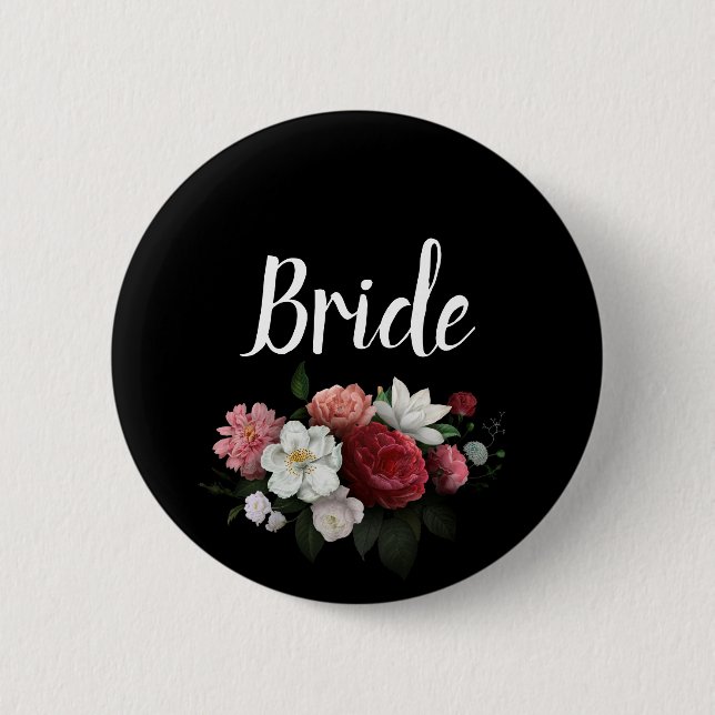 Elegant Burgundy and Pink Flowers Bride 2 Inch Round Button (Front)