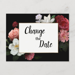 Elegant Burgundy and Pink Flowers Change the Date Postcard