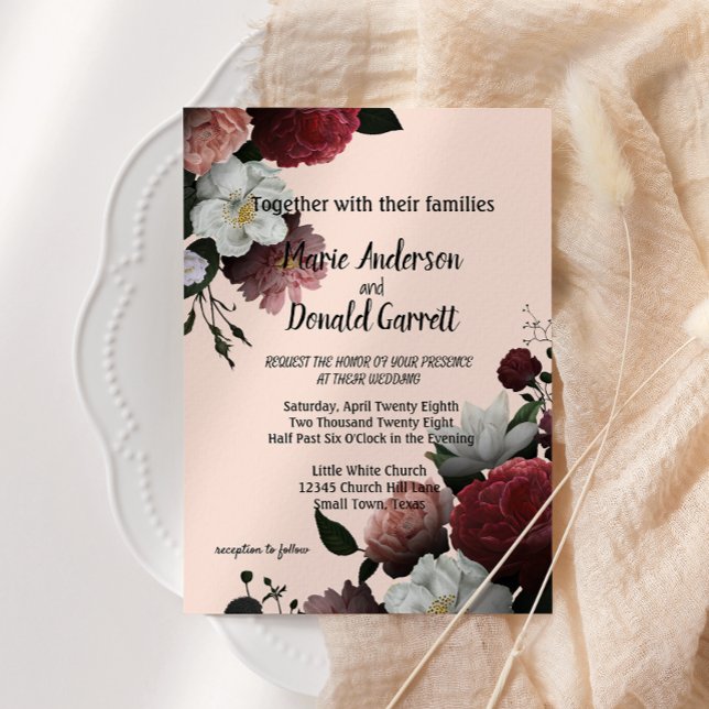 Elegant Burgundy and Pink Flowers Invitation (Creator Uploaded)