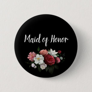 Elegant Burgundy and Pink Flowers Maid of Honour 2 Inch Round Button