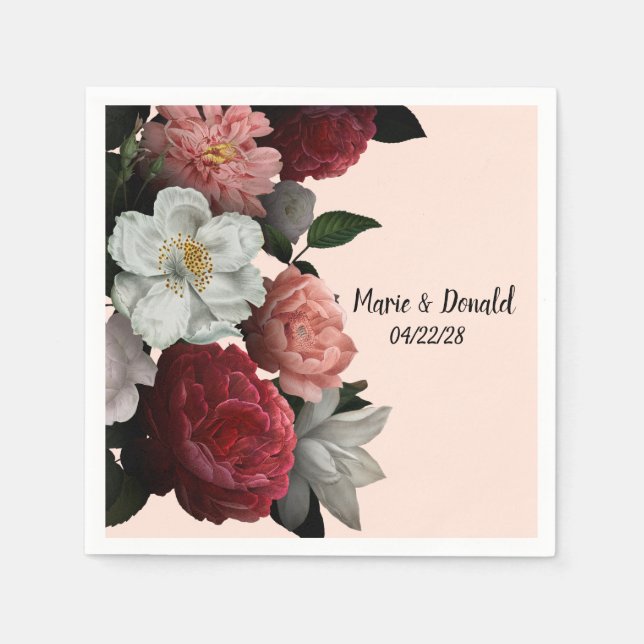 Elegant Burgundy and Pink Flowers Napkin (Front)