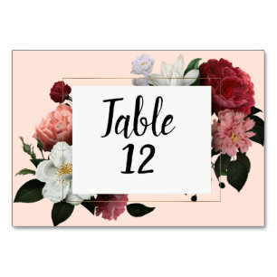 Elegant Burgundy and Pink Flowers Table Number