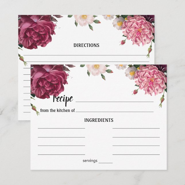 Elegant Burgundy and Pink Wedding Recipe Card (Front/Back)
