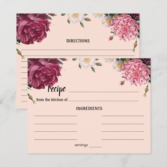 Elegant Burgundy and Pink Wedding Recipe Card (Front/Back)