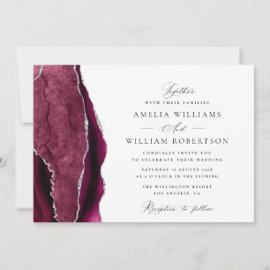 elegant burgundy and silver calligraphy wedding invitation