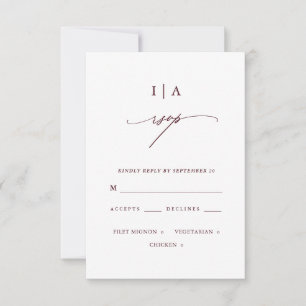 Elegant Burgundy and White Monogram Wedding Rsvp Card