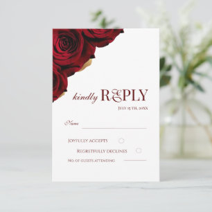 Elegant Burgundy and White Roses Wedding RSVP Card
