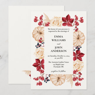Elegant Burgundy Autumn Floral Wedding Invitation