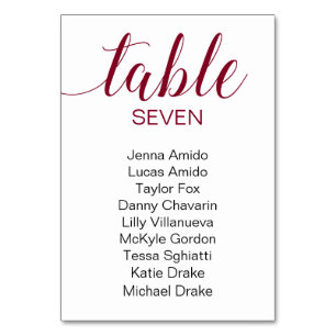 Elegant Burgundy & Black Wedding Seating Chart Table Number