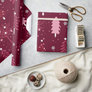 Elegant Burgundy Bliss Christmas Tree Pattern Wrapping Paper