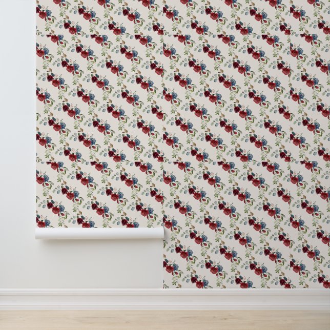 Elegant Burgundy Bloom Floral Watercolor Wallpaper (Application)
