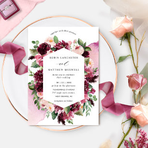 Elegant Burgundy Blush and Pink Geometrical Floral Invitation