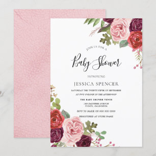 Elegant Burgundy Blush Baby Shower Invite