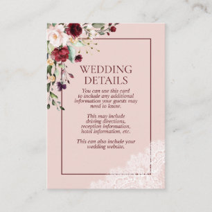 Elegant Burgundy Blush Botanical Lace Details  Enclosure Card