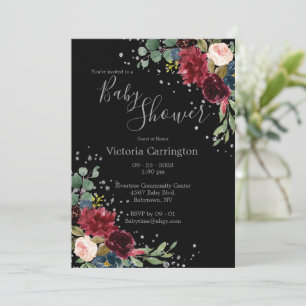 Elegant Burgundy Blush Floral Baby Shower Invitation