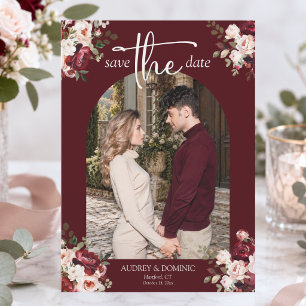 Elegant Burgundy Blush Floral Photo Wedding Save The Date