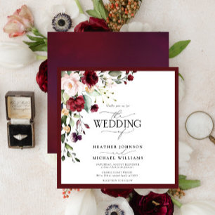 Elegant Burgundy Blush Floral Watercolor Script Invitation