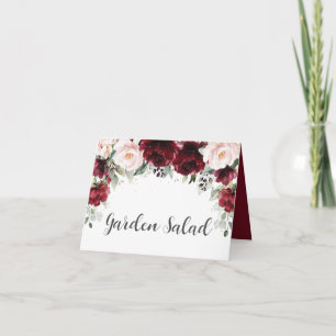 Elegant Burgundy Blush Floral Wedding Food Tent Card