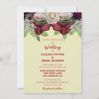 Elegant Burgundy Blush Floral Wedding Invitation