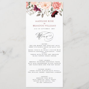 Elegant Burgundy Blush Floral Wedding Menu