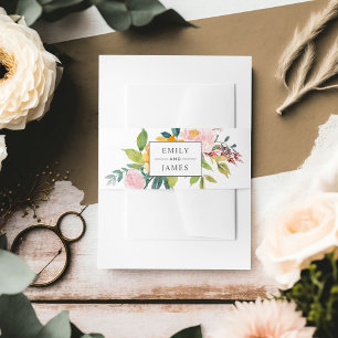 Elegant Burgundy Blush Floral Wedding Monogram Invitation Belly Band