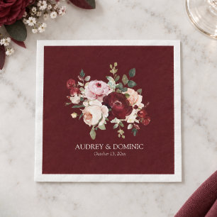 Elegant Burgundy Blush Floral Wedding Napkin