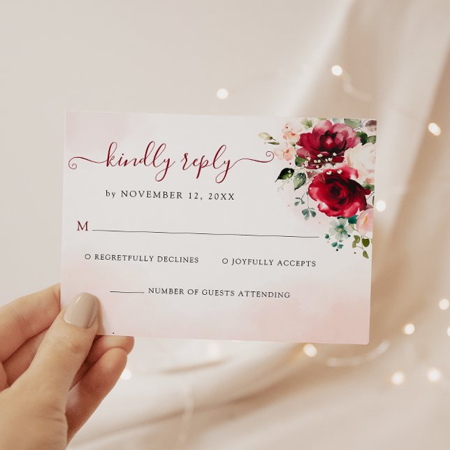 Elegant Burgundy Blush Floral Wedding RSVP Card    (Creator Uploaded)