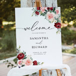 Elegant Burgundy Blush Floral Wedding Welcome Sign<br><div class="desc">Designed to coordinate with our Romantic Blooms collection, this customizable welcome sign template features watercolor burgundy and blush florals with greenery leaves and has been paired with an elegant calligraphy and a classy serif font in black. To make advanced changes, please select "Edit using Design Tool" option under Personalize this...</div>