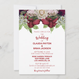 Elegant Burgundy Blush Floral White Wedding Invitation