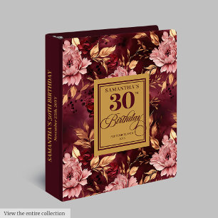 Elegant Burgundy Blush Gold Boho 30th Birthday Binder