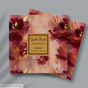 Elegant Burgundy Blush Gold Boho Wedding  Guest Book